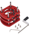 Premium Professional Manual Router Table Lifting System With Heavy Duty Aluminum Alloy Top Plate, red lift base with adjustment handle and screws.