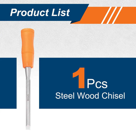 5 16th Inch Carbon Steel Beveled Edge Wood Chisel with Plastic Non Slip Handle Orange Grip for Woodworking Carving and DIY Projects