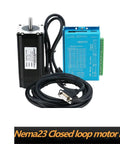 NEMA23 closed-loop stepper motor kit, front view, blue HBS57H hybrid servo drive and encoder cable