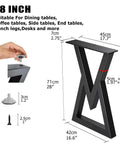 Diagram of Beefy 28 Inch Heavy Duty Metal Dining Table Legs With Adjustable Feet Pads showing measurements and parts