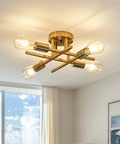Modern Golden Metal Semi Flush Mount Ceiling Light Fixture Four Light Sputnik Style Chandelier in living room