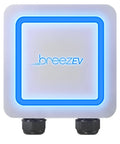 Front view of Level 2 Electric Vehicle Charger 48 Amp 11.5 kW Max, adjustable settings, square design with blue glow, IP65 rugged housing