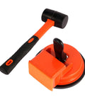 Rubber hammer and suction cup tool for floor gap repair; Floor Gap Repair Tool For Laminate Wood Tile And Vinyl Floors With Durable Iron Build Compact Design And Rubber Hammer Suction Cup Feature Makes Gap Fixes Quick And Clean No Mess Designed For DIY Home Floors.