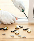 Installing Four Pack Heavy Duty Steel Sliding Screen Door Rollers Replacement With Precision Ball Bearing Wheels on track.