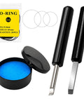 Beefy Watch Repair Kit With O Ring Gaskets And Seals, Waterproof Oil, pry knife, crescent knife, and O-rings.
