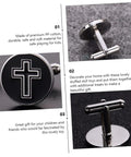 Cross Pattern Black Titanium Steel Cufflinks For Men, Slick Shirt Fasteners For Casual And Formal Wear, Polished Finish