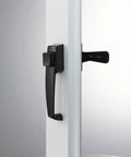 Black Door Handle With Inside Latch For Storm And Screen Doors 2 Piece Replacement Set Out Swing Door Compatible Locking Inside Latch Surface Mount Ready on white door