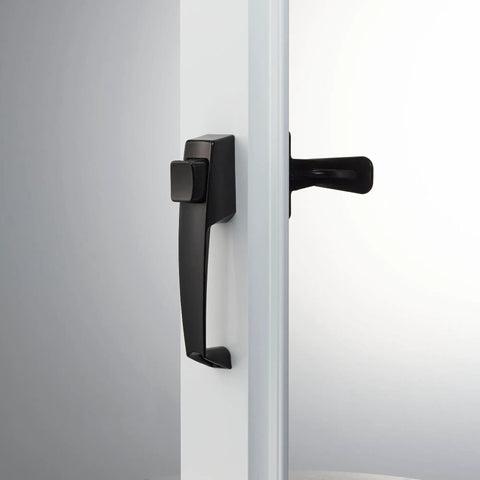 Black Door Handle With Inside Latch For Storm And Screen Doors 2 Piece Replacement Set Out Swing Door Compatible Locking Inside Latch Surface Mount Ready on white door