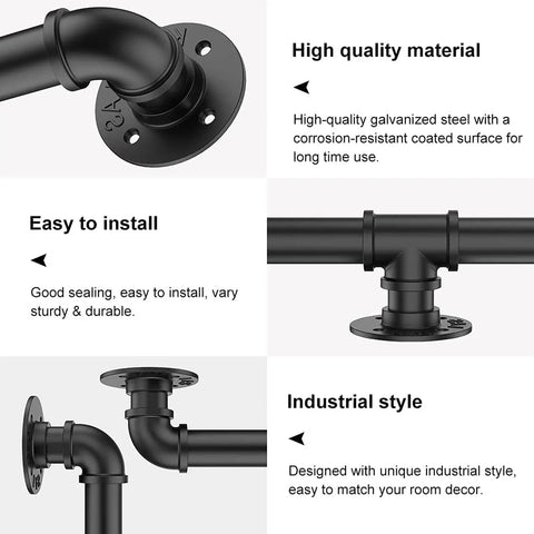 Rock Solid Black Wrought Iron Stair Handrail Wall Mounted Banister With Heavy Duty Brackets For Indoor Outdoor Porch Deck 15 Feet Built To Last Quick Diy Setup featuring industrial-style joints and fixtures.
