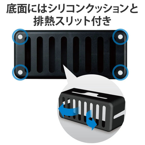 Game Changer Cable Storage Box With Built In Phone Stand And Power Strip Organizer For Slick Desk Setup showing ventilation slits and silicone base.