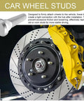 Rock Solid Extended Wheel Studs 10Pc Set M12x1.5 Threading 49Mm Reach Tough Steel installed on a brake rotor.