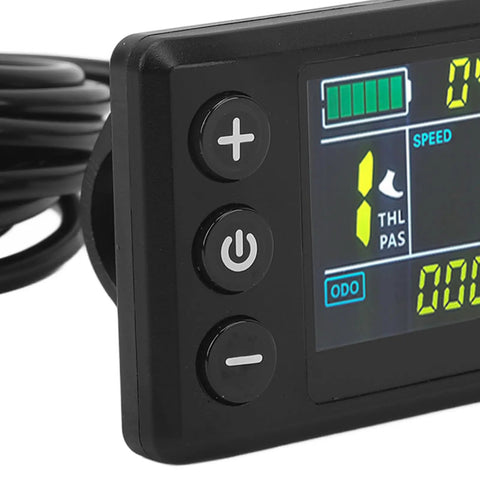 IP65 Rated LCD Display Panel For Electric Vehicles And E Bikes, showing speed, battery level, and mileage on backlit screen