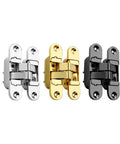 Hidden Multi Size Door Hinges With Screws For Furniture Hardware Invisible Folding Hinge Built To Last Heavy Duty Soft Close With Silent Hydraulic Buffer For Wood And Aluminum Doors in silver, gold, and black finishes.