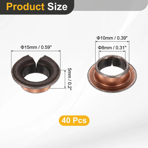 Hella Tough 40 Pack Flanged Sleeve Bearings 8Mm Bore X 10Mm OD With 15Mm Flange Sintered Bronze Oilless Bushings product size image