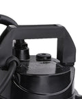 Badass 6000 GPH Submersible Sump Pump With 32.8 Foot Max Lift Height For Heavy Duty Basement And Utility Drainage In Rock Solid SUS Stainless Alloy Workhorse Body close-up of handle and pump top