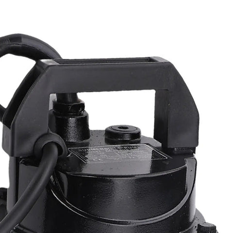 Badass 6000 GPH Submersible Sump Pump With 32.8 Foot Max Lift Height For Heavy Duty Basement And Utility Drainage In Rock Solid SUS Stainless Alloy Workhorse Body close-up of handle and pump top
