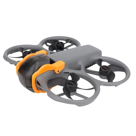 Orange Gimbal Bumper Guard For Avata 360 Drone Gimbal Camera Protector and Lens Shield attached to drone.