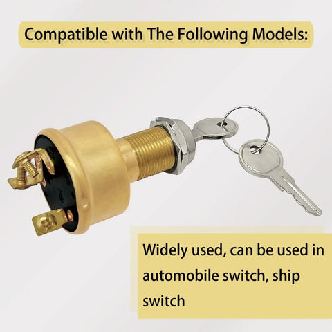 Heavy Duty Marine Ignition Switch Replacement MP39060-1 Three Position Off On Start For Boats With Brass Construction and Keys