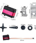 Beefy 150Kgm Heavy Hitter Digital Servo Motor 12V IP66 with metal gears and U bracket, parts layout for robotics setup.