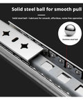 Super Durable Heavy Duty Stainless Steel Bottom Mounted Concealed Drawer Slides Adjustable From 10 To 22 Inches Wide close-up of steel ball mechanism.