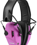 Electronic Shooting Ear Protection With 4X Sound Amplification And Slim Active Noise Reduction Earmuffs, pink color.