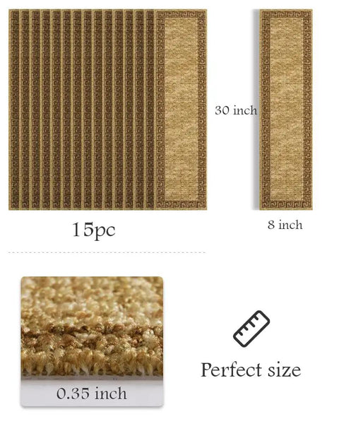 Non Slip Stair Treads For Wood Steps Indoor 15 Piece PVC Backed Yellow Stair Carpet Mats Safe Durable Easy Install