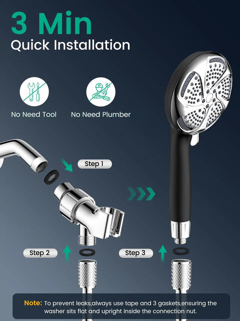 Handheld Shower Head With High Pressure Turbo Power Wash, 7 Modes, Anti Clog Nozzles, Built In Filter System For Hard Water