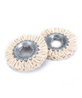 Awesome Two Piece 120 Millimeter Cotton Airway Buffing Wheels Set With 19mm Bore And Super Durable 8 Ply Cloth viewed from the front.