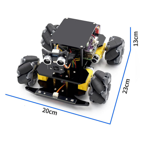 Adeept 4WD Mecanum wheel smart car kit with four omnidirectional wheels and exposed electronics for Raspberry Pi