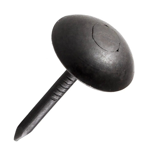 200 Piece Bulk Of Sleek Black Metal Upholstery Tacks And Antique Thumb Nails Heavy Duty Furniture Hardware With A No Sweat Setup Straight Quality Goods To Level Up Your Couch Reupholstering DIY Projects close-up of a black metal upholstery tack