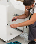 Person installing 10Pcs Zinc Alloy Cabinet Shelf Pins With Flush Screws And Tarnish Resistant Finish 3-In-1 Connecting Dowels.