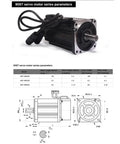 Front-right view of a 750W 220V AC servo motor with protruding shaft and bundled cables.
