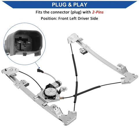 Ford F150 Front Left Window Regulator With Motor For 2004 2005 2006 2007 2008 Extended Cab 50 Inch Doors Replacement OE 741430 4L3Z1823201BA 6L3Z1823201BA Fits Front Driver Side Assembly Ready To Install Plug And Play, 2-pin connector