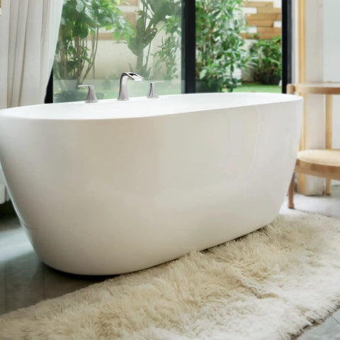 Freestanding bathtub with Two Handle Widespread Waterfall Roman Bathtub Faucet With Valve In Brushed Nickel Tub Filler
