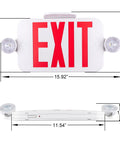 Smooth Running Exit Sign And Emergency Light Featuring Rock Solid Battery Backup Lasts Ninety Minutes Through Power Drops Dual Adjustable Led Heads, front and side view with dimensions.