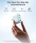 Three Port USB C Charger With 70W Max Per Port And Type C PD Fast Charging For MacBook Pro And Other Laptops Travel Friendly Ultra Compact Keeps Devices Powered On The Go, 2.09 x 1.68 x 1.24 in, foldable plug
