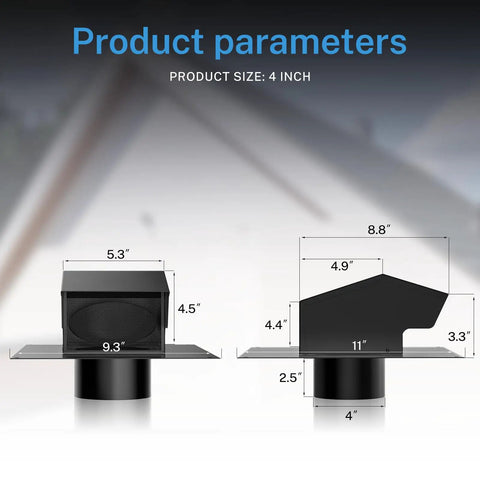 Dimensions of 4 Inch Roof Vent Cap With Backdraft Damper For Bathroom Ventilation System Galvanized Steel Exhaust Vent In Black