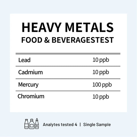 Heavy Metal Test Kit Straight Up Easy Detection for Lead Mercury Cadmium Chromium in Food and Water Quick Results shown in test results chart.