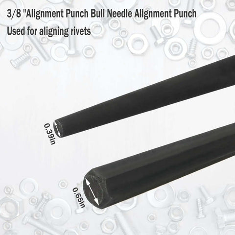 Line-Up Alignment Punch Set 3/8 Inch Cone Tip, 7/8 To 3/8 Inch Range, 15 Inch Long, Set Of 2, close-up of punch tips with measurements