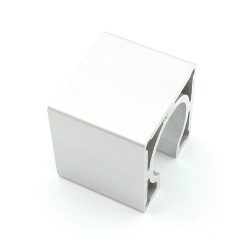 Aluminium alloy Nema23 stepper motor mounting bracket, silver block with two circular openings.