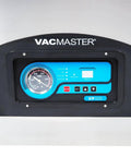 Control panel of Rock Solid Pro Chamber Vacuum Sealer For Food Prep Pros Heavy Duty Tabletop Packing Machine with gauges and buttons.