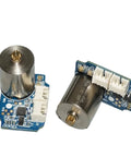 Two 12mm Coreless High Speed Magnetic Motors with Hall Encoders and Integrated Drive Boards for Robotics shown on blue circuits.
