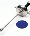 Blue Wool Felt Fencing Hand Guard Pads Replacement For Amped Up Safety, shown with fencing sword for training gear use.