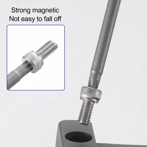 Get The Job Done Right With This 1 Pc Magnetic Torx Head Screw Driver Bit Set featuring Long 75mm Shafts And A Secure 1/4 Inch Hex Shank These Security Tamper Proof Bits Are Made From Heavy Duty S2 Steel To Prevent Stripping and Breakage ensuring a tight connection with magnetic retention.