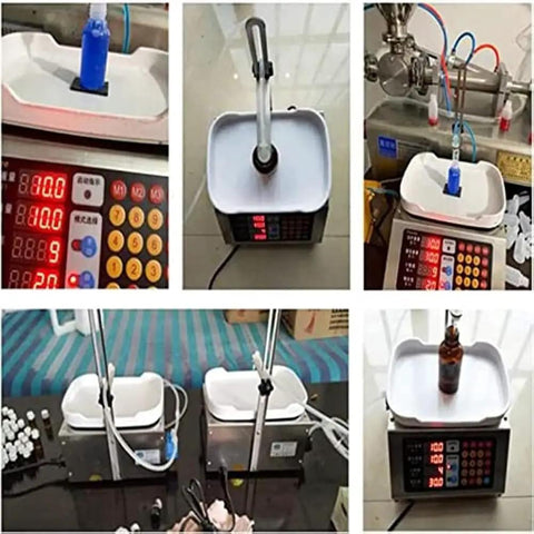 Automatic Liquid Filling Machine With 17 Liters Per Minute Commercial Stainless Steel Bottle Filler For Food And Lotions, showing digital controls and filling setup.