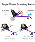 Hoverboard Seat Attachment Fits 6.5 To 10 Inch Self Balancing Scooters, Go Kart Conversion Kit, instruction diagram, purple