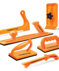 Heavy Hitter Table Saw Push Block And Push Stick Kit Featuring Stackable Feather Board For Rock Solid Kickback Control and Dead Smooth Cuts On Router Tables And Jointers, orange push blocks and sticks