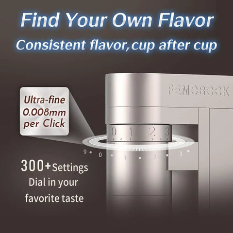 Dial of A5 Cordless Electric Burr Coffee Grinder With Zero Trouble Rechargeable Battery And 53Mm Stainless Steel Conical Burrs for precision grinding.