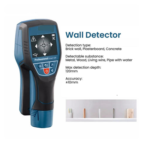 No Sweat Wall Scanner Hooked Up Instantly Catches Copper Pipes Hidden Wires And Wooden Studs Through Drywall Or Solid Concrete Dead On Accuracy Up To 120mm Deep wall detector with display for finding pipes and studs.