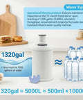 Replacement Water Filter Cartridge For 1320 Gallon Purifier With Industrial Grade Element Precise Fitment And No Fuss Install Direct Fit For Specific Water Filtration Systems displayed with bottled water comparison.